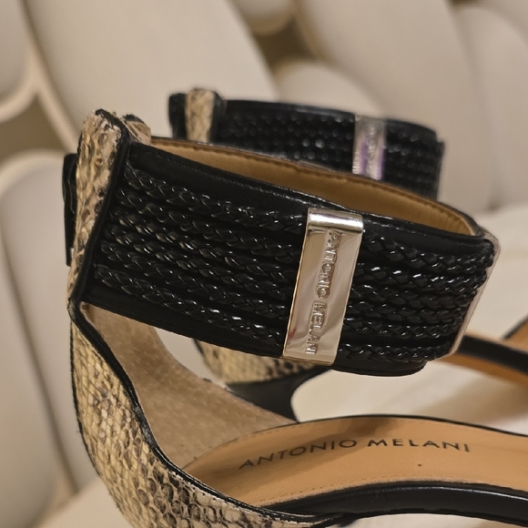 Antonio Melani Black and Tan Heels with Ankle Strap - Picture 4 of 13